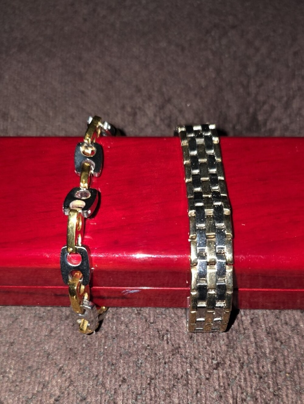Two Gold & Silver Tone Stainless Chain Bracelets - Elegant Link Designs